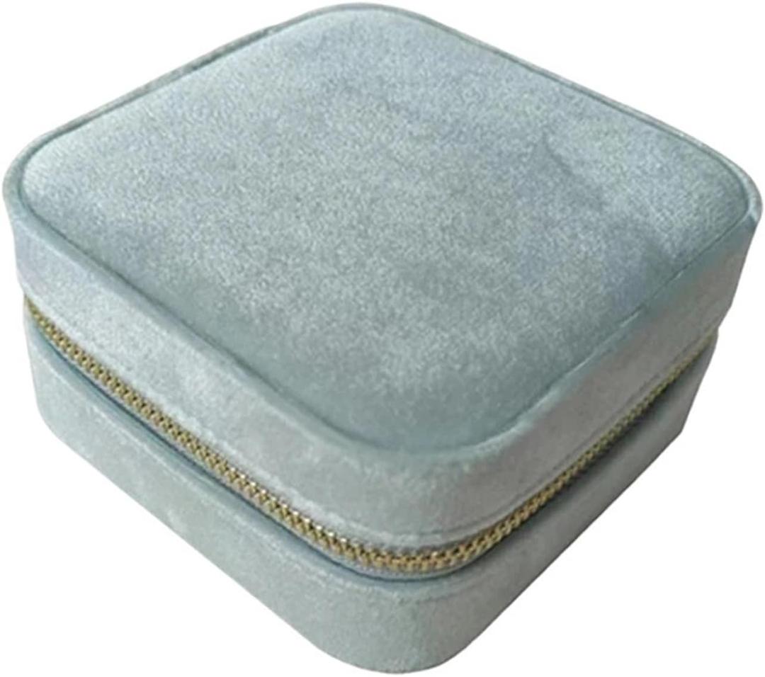 Velvet Jewelry Box For Women Geometric Jewelry Storage Case Necklace Ring Earrings Travel Portable Zipper Boxes (Blue)