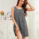 Women's Cotton Sleeveless Nightgowns Summer Tank Sleepwear Henley Lounge Dress With Pocket (Gray, M)