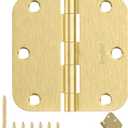 Door Hinges Satin Brass - 12 Pack Gold Door Hinges 3.5 Inch Rounded Interior Door Hinge with 5/8" Radius - 3 1/2 Inches Flat Iron Brass Hinges for Residential Standard Doors