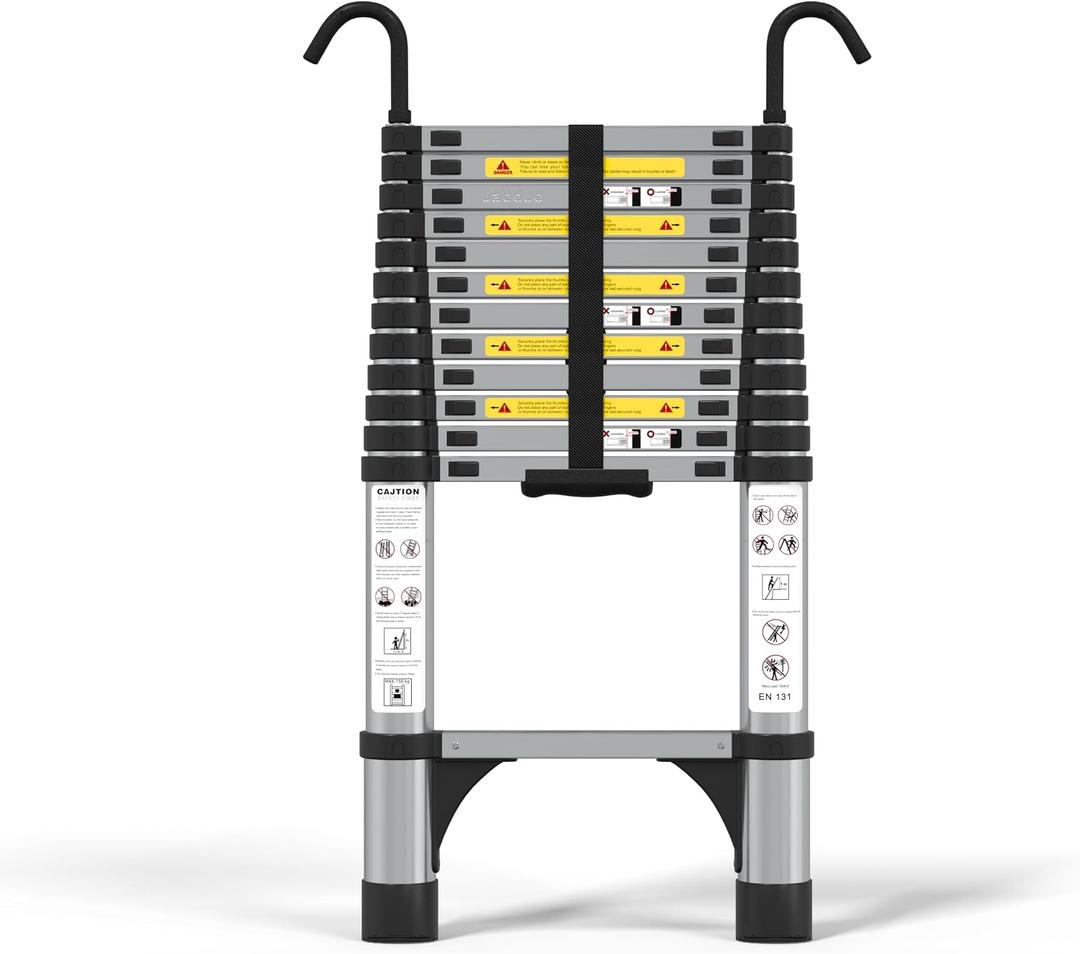 JADDUO Telescoping Ladder, 12.5 FT Pro, Rectangular, Heavy Duty, Silver