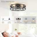 LEDIARY 23" Caged Ceiling Fan with Light and Remote, Low Profile Flush Mount Fandelier, Black Bladeless Enclosed Small Fan Lights Ceiling Fixtures, Rustic Farmhouse Style for Bedroom, Outdoor