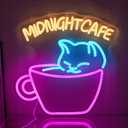 Coffee Neon Sign for Wall Decor Cat Neon Light Midnight Cafe Led Neon Signs Colorful LED Neon Lights for Coffee Shop Dessert Shop Bakery Cafe Dcoration