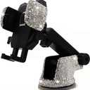 Bling Car Phone Mount Holder,Shiny Crystal Rhinestone Phone Stand for Women and Girls, Car Accessories for Windshield Dashboard,Compatible with Most Cellphones (White)