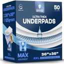 50 Pack Incontinence Bed Pads Disposable for Adults 125 Gram - 3XL 36" x 36" Super Absorbent Waterproof Bed Liner, Pee Pads for Adults - Chucks Pads