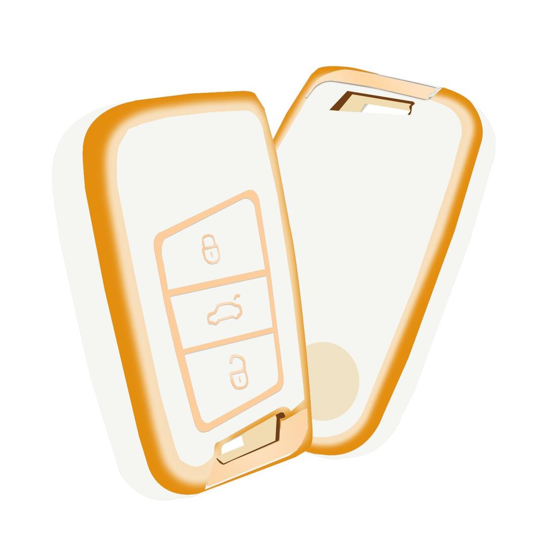 YALNORVA for VW Key Fob Cover, TPU Key Fob Case Cover Fits for VW Volkswagen Jetta Tiguan Passat Polo Beetle Golf GTI/R/MK6 5 Santan Sharan Bora Touran Car Accessories Smart Key Holder, White