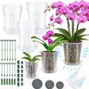 12 Pack Clear Orchid Pots with Drainage Holes Set, 4,5,6 Inch Plastic Orchid Pots with Saucers Repotting Kit with Mesh Screens, Stakes and Clips for Indoor Plants (4 in +5 in + 6 in)