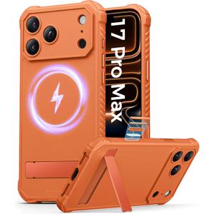 for iPhone 17 Pro Max Case with Kickstand & Camera Control Button, Compatible with MagSafe & Full Camera Protection, Rugged Shockproof Slim Cover Case for iPhone 17 Pro Max 6.9" 2025, Orange