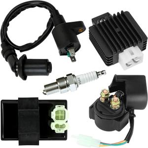 HIAORS GY6 Ignition Coil Solenoid Relay Voltage Regulator Compatible with TaoTao 50cc 150cc Chinese Scooter ATM50 VIP Roketa Jonway Sunl 4-Stroke Moped ATV Go Kart Parts with AC CDI Box Spark Plug