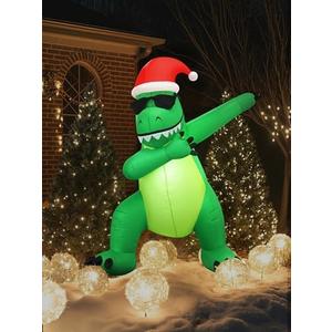 8.5 FT Christmas Inflatable T-Rex Outdoor Decorations, Blow Up Dabbing Dinosaur in Santa Hat, Built-in Bright LEDs, Cool Xmas Yard Garden Lawn Holiday Decor (Cool Green T-Rex with Santa Hat, One Size)