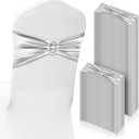 CHENGU 150 Pieces Spandex Stretch Chair Sashes Bows Elastic Chair Cover Bands Ties with Buckle Slider for Wedding Party Reception Events Universal Ceremony Banquet Decorations (Silver)