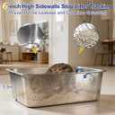 Stainless Steel Sifting Litter Box with Sifter,23.6'' Metal Cat Sifting Litter Box for Pine Pellets,High Side to Prevent Litter Tracking for Big Cat Multi Cats,Anti-Urine Leakage,Easy Cleaning(Large)