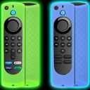 2 x Pinowu Remote Cover (2pcs) Compatible with Fire TV Stick 4K 1st Gen (2021) / Lite/Alexa Voice Remote 3rd Gen with Lanyard (Green and Sky Blue, Both Glow)(NOT for 4K 2nd 2024)