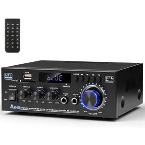 Stereo Audio Amplifier 2025 Upgraded AK45 Bluetooth Receiver for Home Stereo, 400W 2 Channel Wireless Bluetooth 5.0 Power Amplifier System with FM Radio, USB, SD Card, and Remote Control