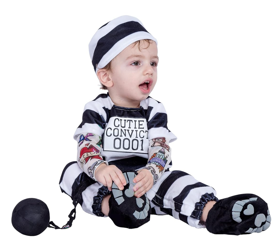 Spooktacular Creations Halloween Baby Prisoner Costume with Tattoo Sleeves, Prisoner Costume Toddler for Infant Dressup Party, Size 3T (3-4)