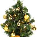 Sumind 24inch/2ft Tabletop Mini Christmas Tree Set with LED Lights, 24 Christmas Ball Ornaments, Pre-lit Small Artificial Green Tree Decoration for Xmas Table Indoor Holiday(Gold,Gold)