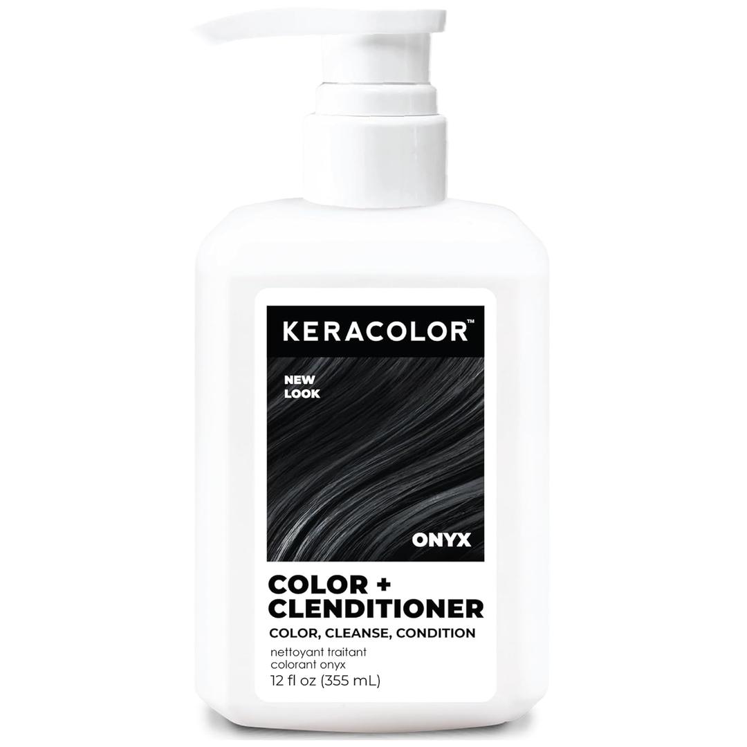 Keracolor Color + Clenditioner 3-in-1 Color-Depositing Conditioner, Gently Cleanses & Conditions, Semi-Permanent Hair Color, 23 Shades, 12 Fl Oz (Onyx)