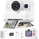Instant Print Camera for Kids,2.4 Inch Screen Kids Instant Cameras, Christmas Birthday Gifts for Girls Age 3-12, Portable Toddler Toy for 3 4 5 6 7 8 9 10 Year Old Girls Boys White
