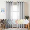 MIULEE 2 Panels Natural Linen Semi Sheer Window Curtains Elegant Solid Light Grey Drapes Grommet Top Window Voile Panels Linen Textured Panels for Bedroom Living Room (52X96 Inch)