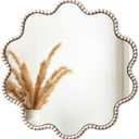 SUMGAR Wall Mirror Decor Boho Farmhouse White Round Circle Flower Wavy Wood Framed Mirror Decorative for Entryway Bathroom Bedroom Living Room Beauty Aesthetic 1515 Inch HD Glass