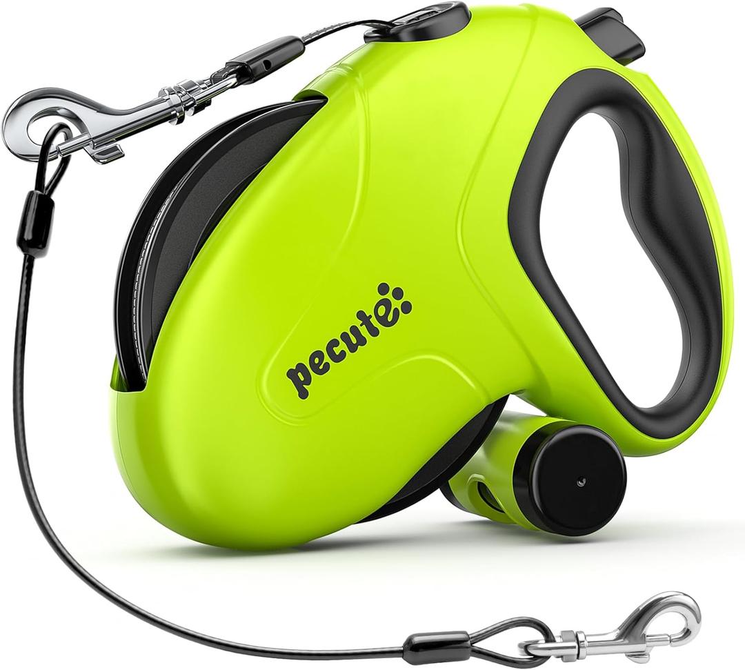 Pecute 26ft Retractable Dog Leash with Poo Bag Holder, Chew Proof Dog Leash with 360 Tangle-Free Extended, Anti-Slip Handle & Quick Brake Button, Suitable for Dogs Up to 110lbs in Weight (Green)