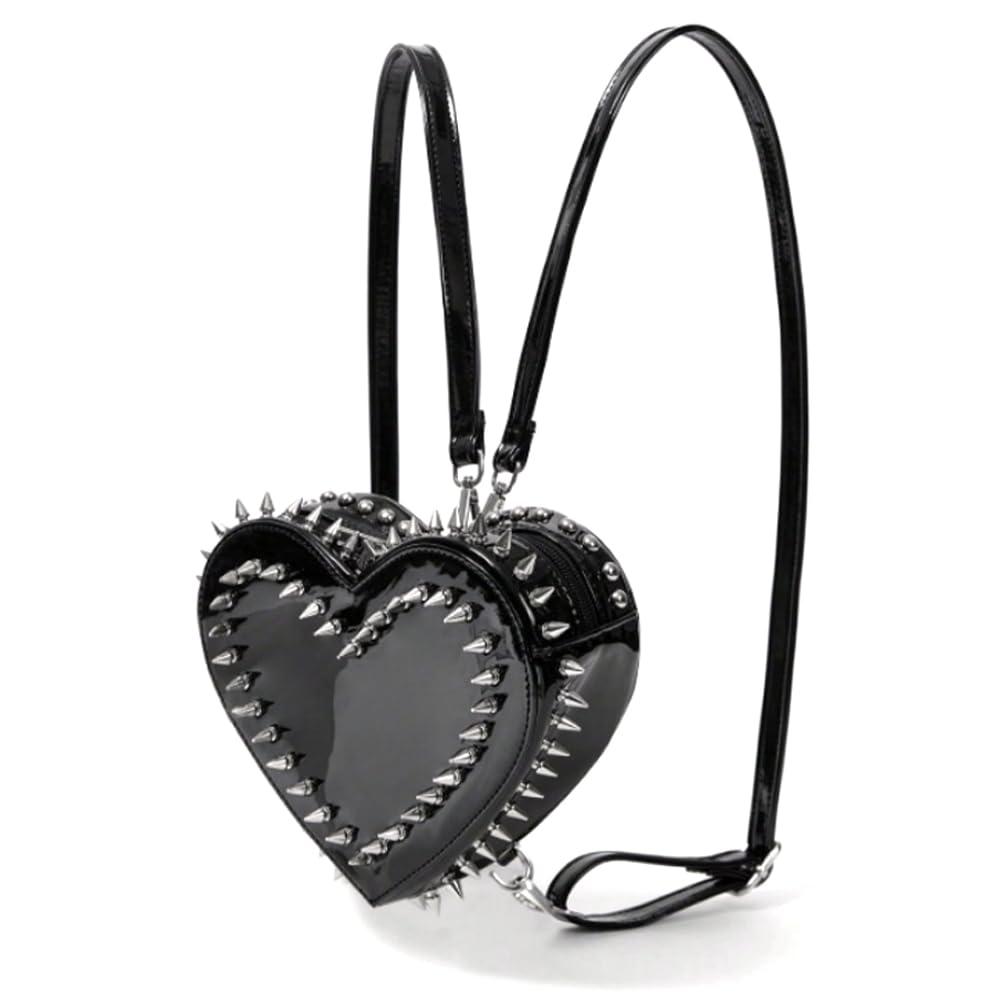 CUXVA Heart Shape Backpack Fashion Heart Studded Bag Cute Crossbody Purse for women