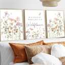 3Pcs Watercolor Flowers Nursery Wall Art Florals Botanical Sentence Picture Wall Decor Pink Wildflowers Poster Print Artwork for Girl Nursery Office Bedroom Livingroom Inspirational Wall Decoration