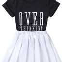 SOLY HUX Toddler Girl's 2 Piece Outfits Letter Print Short Sleeve Tee and Pleated Skirt Set (White)