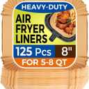 Air Fryer Paper Liners, 125Pcs Parchment Paper, Air Fryer Liners Disposable for Microwave, Non-Stick Air Fryer Liner Square Free of Bleach (8IN)