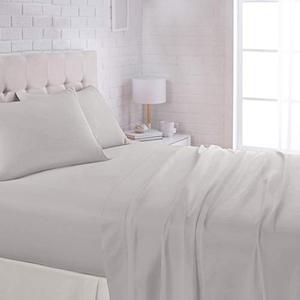 Amazon Basics Lightweight Super Soft Comfortable Easy Care Microfiber 3 Piece Bed Sheet Set with 14-Inch Deep Pockets, Queen, Light Gray, Solid