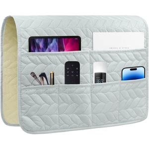 Sofa Armrest Organizer Armchair Caddy for Recliner, Remote Control Holder for Recliner, Non-Slip Armchair Caddy with 6 Pockets Storage for Magazine, Tablet, Phone, Light Grey