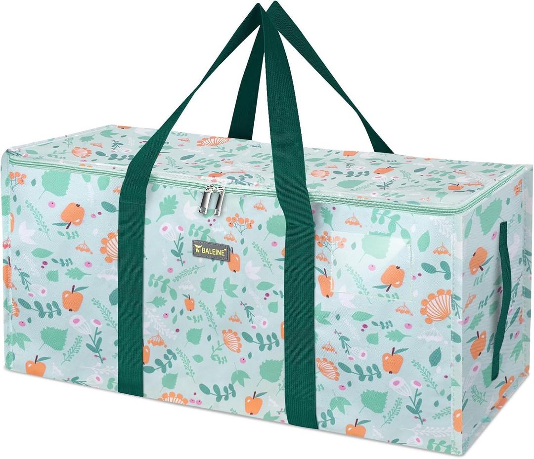 BALEINE Extra Large Storage Tote with Zippers & Carrying Handles, Heavy-Duty Oxford Fabric Moving Bags for Laundry, Space Saving, Storage, Spring Stroll (1-Pack)