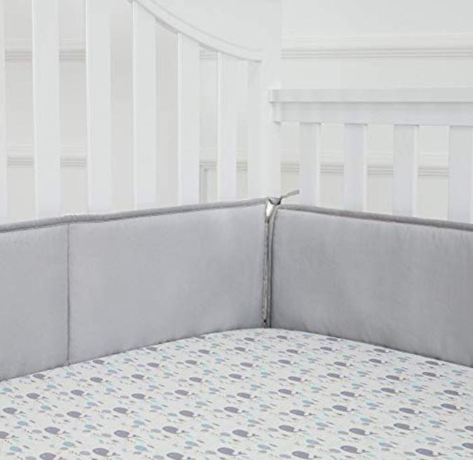 TILLYOU Baby Breathable Crib Bumper Pads for Standard Cribs Machine Washable Padded Crib Liner 100% Silky Soft Microfiber, Gray