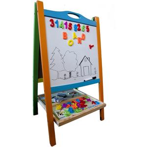 Double Sided Wooden Art Easel for Kids Standing Magnetic Whiteboard Chalkboard Small Toddler Toys. Includes Wooden ABC Numbers. Eco Friendly