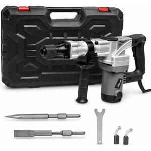 XtremepowerUS 1400W Demolition Electric Jack Hammer SDS Plus Construction Concrete Breaker Punch Drill Chipping 4500BPM Floor Tile Removal (Include Flat & Chisel Bits) Carrying Case