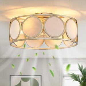 Caged Ceiling Fan with Light - 19.7" Quiet Flush Mount Ceiling Fan with Lights Modern Fandeliers with Lights and Remote Low Profile 6 Speed Ceiling Fans for Bedroom Kitchen Living Room