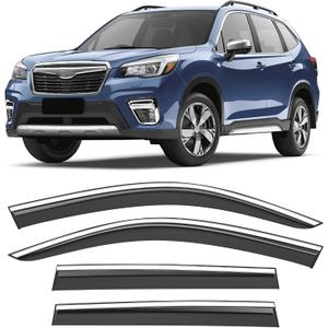 Shatterproof Taped-On Window Deflectors for Subaru Forester 2019-2024 with Chrome Trim, Rain Guards, Window Visors for Cars, Vent Deflector, 4pcs