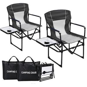2 Pack Oversized Camping Chair Directors Chairs with Side Table