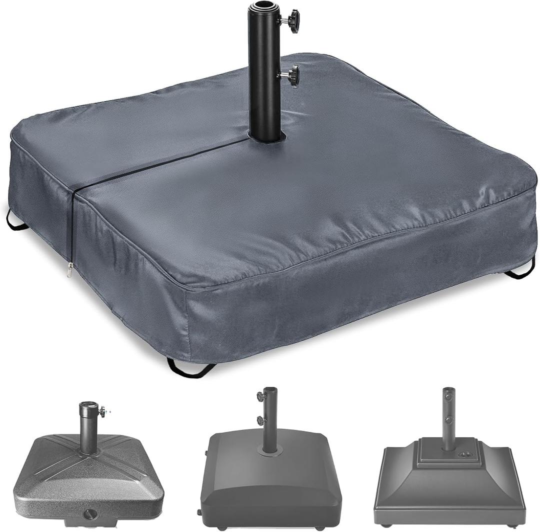 Rileytee Patio Umbrella Base Cover,Outdoor Heavy Duty 600D Waterproof Anti-UV Square Umbrella Stand Base Covers (25"L x 25"W x 7"H-Grey)