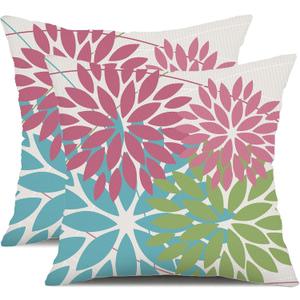 DFXSZ Outdoor Throw Pillow Covers 16x16 Inch Set of 2 Waterproof Spring Summer Geometric Elegant Pink Blue Green Outdoor Easter Pillow Covers for Patio Furniture Garden Couch 168B16