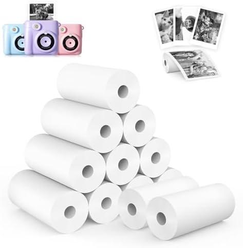 12 Rolls Kids Camera Instant Print Refill Paper Set, Phetium HD Printing Thermal Paper for Most Kids Instant Camera Photo Print (White-12 Rolls)