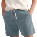 PLEPAN Mens Corduroy Shorts 5 Inch Casual Elastic Waist Drawstring Lightweight Summer Beach Shorts with Pockets (Blue, XXXL)