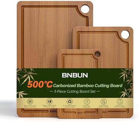 Amazon.com: BNBUN Bamboo Cutting Board for Kitchen, Wooden Cutting Board 3-Piece Set with Non-Slip Mat Deep Juice Groove and Built-In Handles, Wood Cutting Board for Meat Vegetables Fruit Ideal Gift for the Home: Home & Kitchen