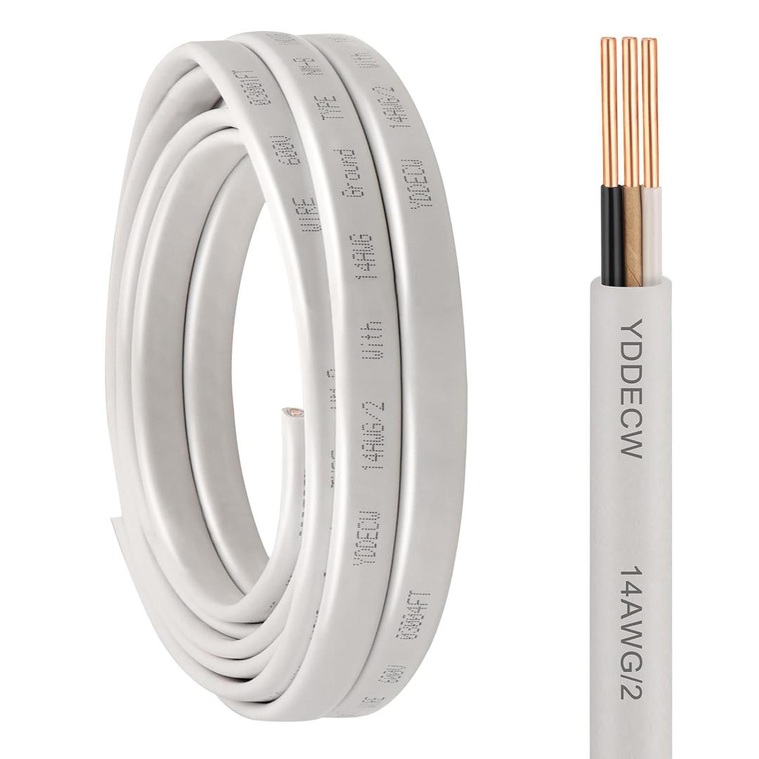 14/2 NM-B Wire with Ground - 10FT 14 Gauge Non-Metallic Sheathed Cable Pure Copper 14 AWG 2 Conductor Residential Indoor Wire for Outlets, Switches and Other Loads etc.