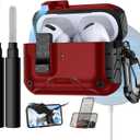 Lerobo for AirPods Pro 2 Case with Phone Stand, Hard Protective Cover with Cleaner Kit Compatible with Magsafe for AirPod Pro Case Cover, Magnetic Automatic Lock,Drop Protection, Wireless Charging,Red