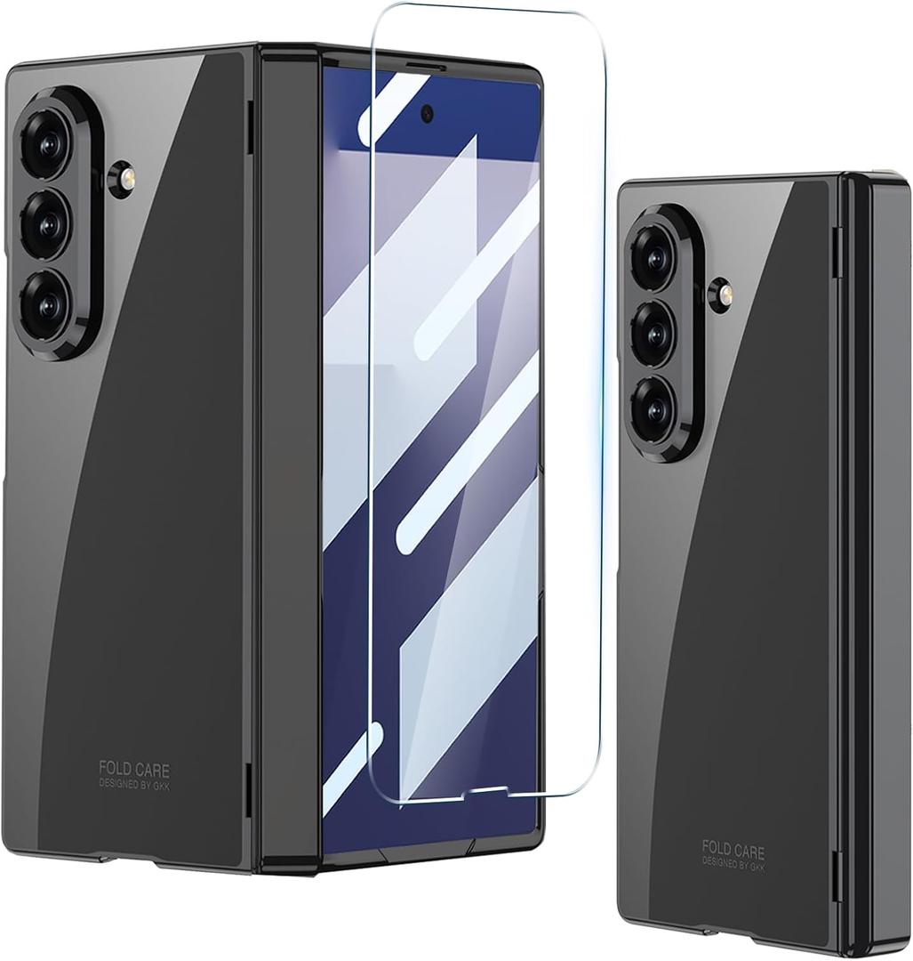 Clear Case for Samsung Galaxy Z Fold 7, Transparent Electroplating Phone Case with Magnetic Hinge Protection and Screen Protector,Slim Shockproof Protective Cover for Samsung Z Fold 7 (Black)