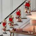 2025 Cordless Christmas Swags Prelit Teardrop Swag Christmas Staircase Decorations Artificial Stairs Christmas Garland with Lights Rustic Christmas Swag for Front Door Wall Window Stair Home Decor (A)
