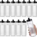 LemonRoad 12 Pack Squeeze Water Bottles Reusable 20 oz Plastic Sports Water Bottle with Pull Top Lid, Bike Cycling Gym Sport, Dishwasher Safe (Clear, Black)