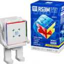 CuberShop Moyu RS3M V5 2023 Ball Core UV Coated 3x3 Speed Cube with Display Stand, Stickerless RS3M 2023 3 by 3 Budget Cube, (Moyu RS3 M V5 MagLev+Ball-Core Magic Clothes, Robot-Shape Display Box)