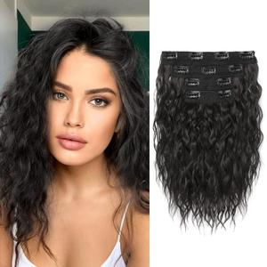 REECHO Clip in Hair Extensions - 12" Short Curly Wavy Hairpieces, Invisible Lace Weft, Natural Soft, Black Brown