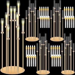 Tandefio 4 Pcs 10 Arm Wedding Gold Candelabra Floor Centerpieces with 40 LED Candle 46.5'' Tall Candlestick Metal Holder with Lampshade Fit 0.8 for Ceremony Party Dinner Table Easter Birthday Holiday